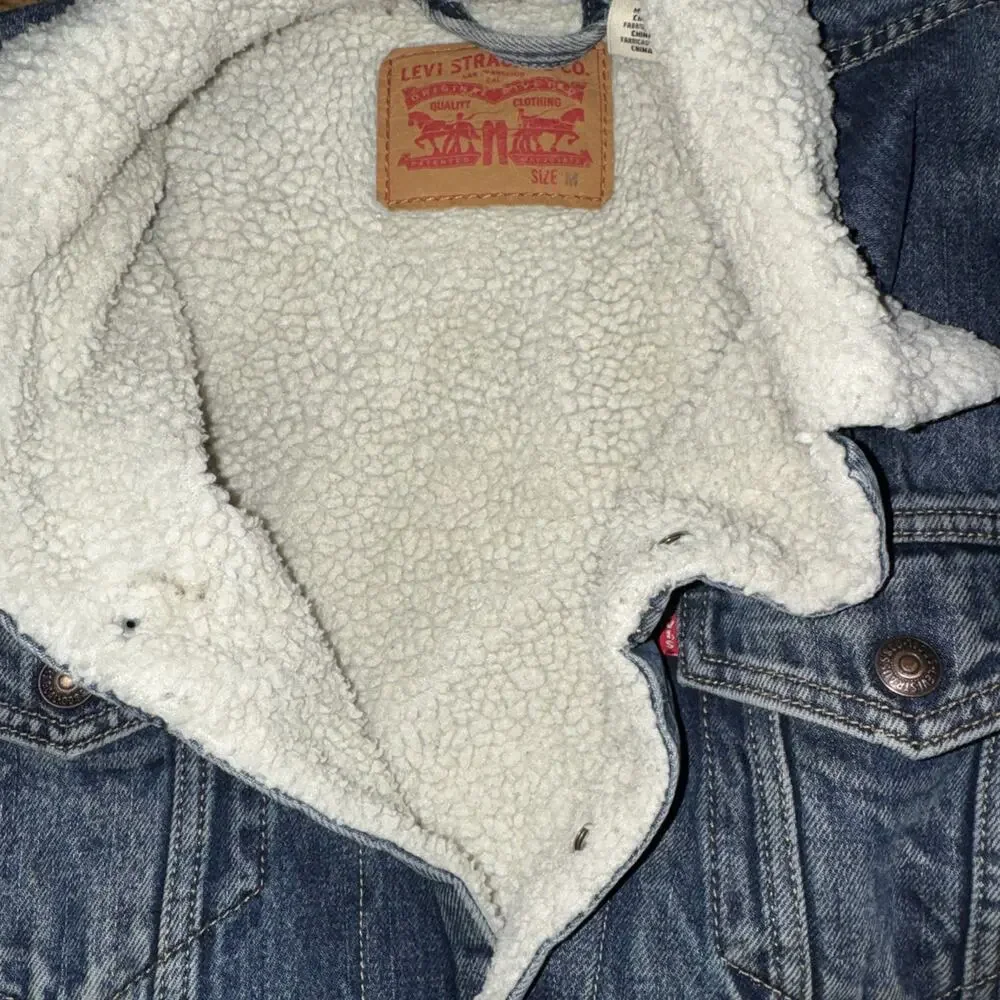 Levi’s Sherpa Lines Denim Jacket Medium Dark Blue 22x24 Honeycomb Fade
